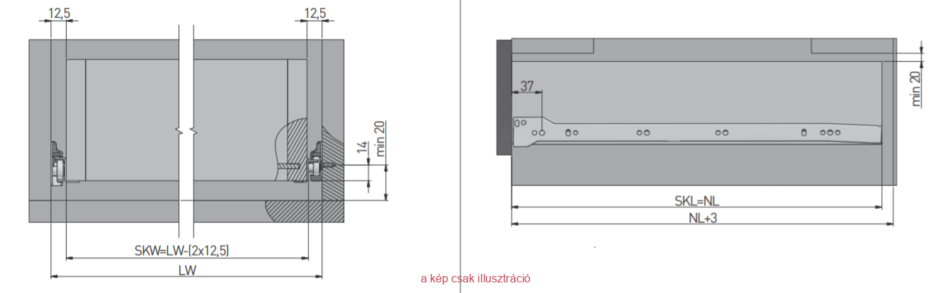 GTV görgős fióksín 550mm fehér