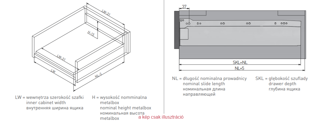 GTV AXIS PRO  550x86mm fém fiókoldal 40kg fehér A1
