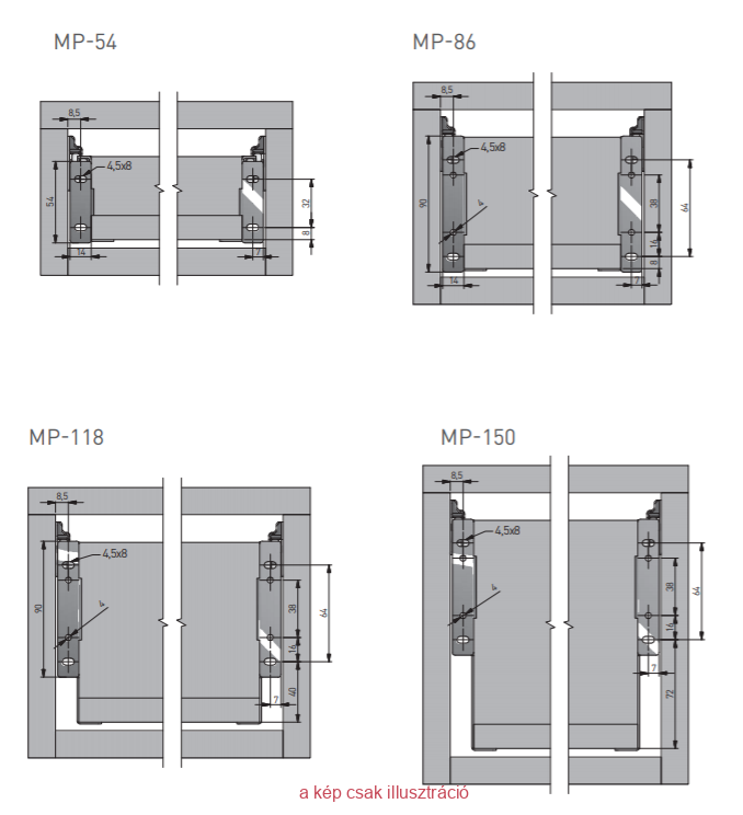 GTV AXIS PRO  550x86mm fém fiókoldal 40kg fehér A1