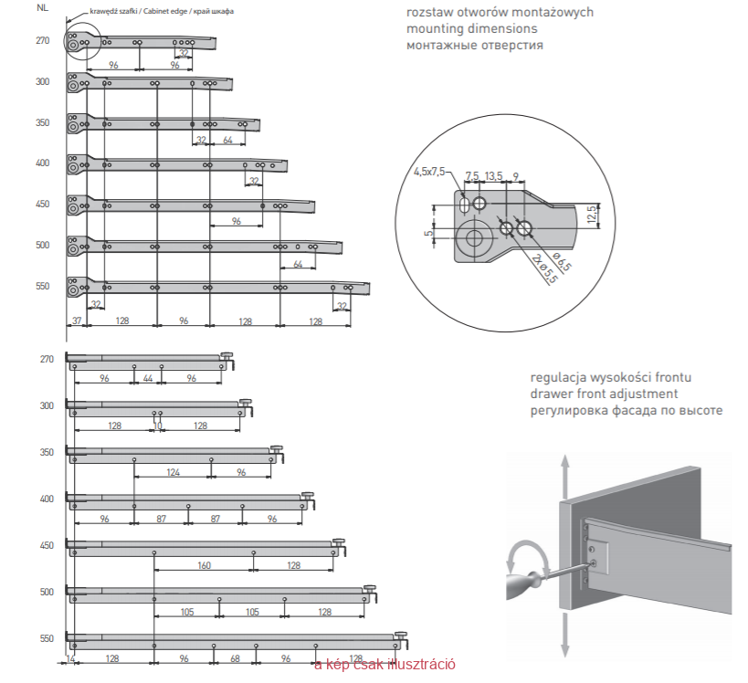 GTV AXIS PRO  300x120mm fém fiókoldal 40kg fehér B1