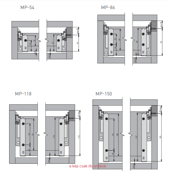 GTV AXIS PRO  300x120mm fém fiókoldal 40kg fehér B1