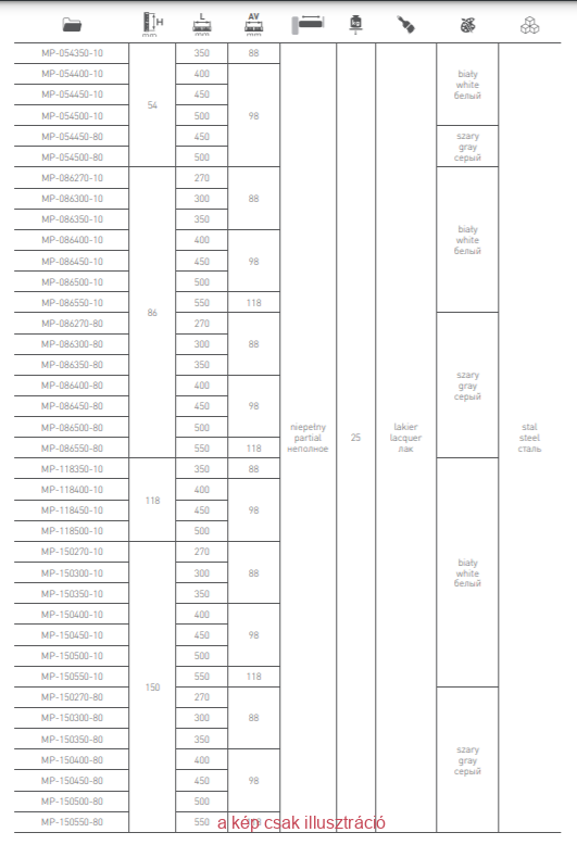GTV AXIS PRO  szögletes hossz. korlát 500mm fehér 