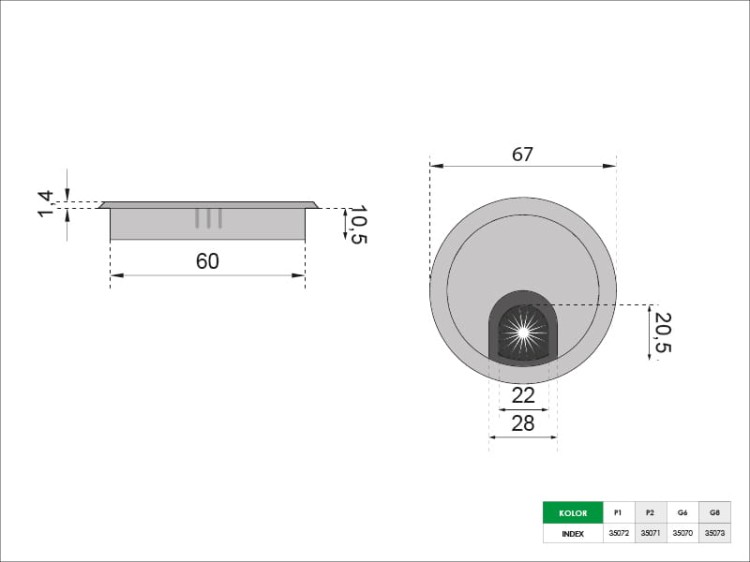 Kábelkivezető 60mm fehér