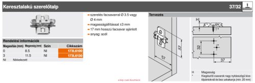 173L6100 BLUM CLIP csavar nélküli szerelőtalp