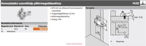 BLUM MODUL cink kivetőpánt szerelőtalp pillérpánthoz eurocsavarral 3mm