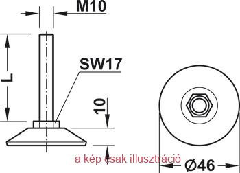 Állítócsavar, M8 és M10 menet, merev, műanyag talplemezzel