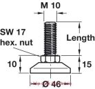 Állítócsavar, M8 és M10 menet, merev, műanyag talplemezzel