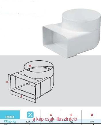 Lapos légcsatorna, függőleges átalakító idom 90 fokos  55x110/100mm