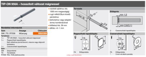 BLUM Tip-On készlet Hossszított változat fehér 956A1004