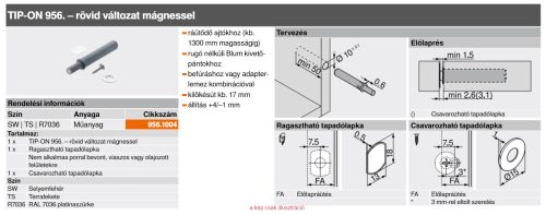 BLUM Tip-On készlet Standard pánthoz szürke 956.1004