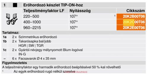 20K2C01T BLUM AVENTOS HK-S TIP-ON erőhordozó