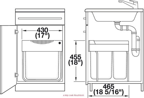 HAILO két rekeszes hulladéktároló/szemetes 19+30L 500mm előlap nélkül