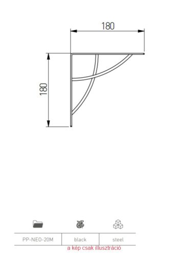Polctartó GTV NEO 180x180mm matt fekete