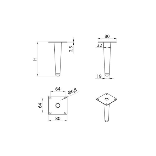 Fémbútorláb DN-709 P2 180mm fekete 40604