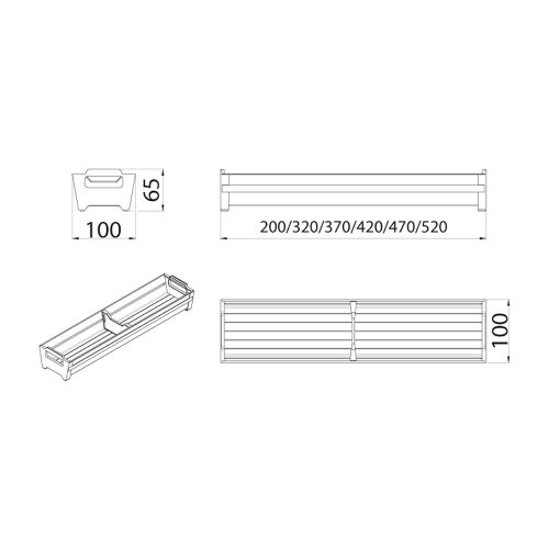 Evőeszköztartó antracit 100x470x65mm