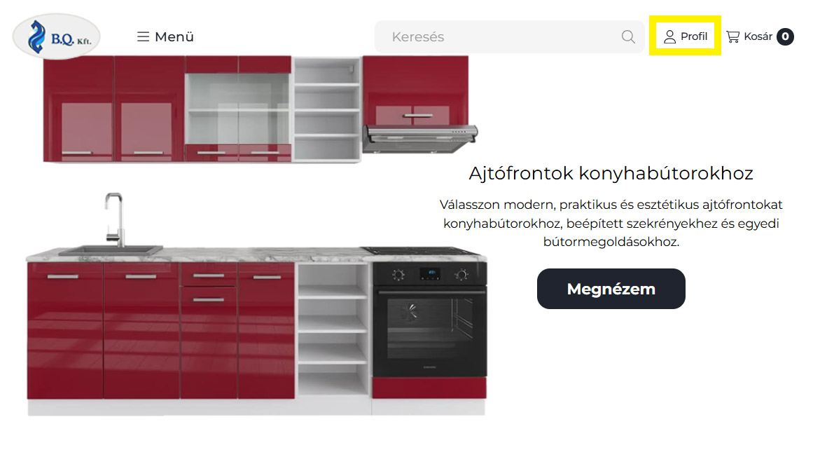 Profil ikon a webáruház fejlécében